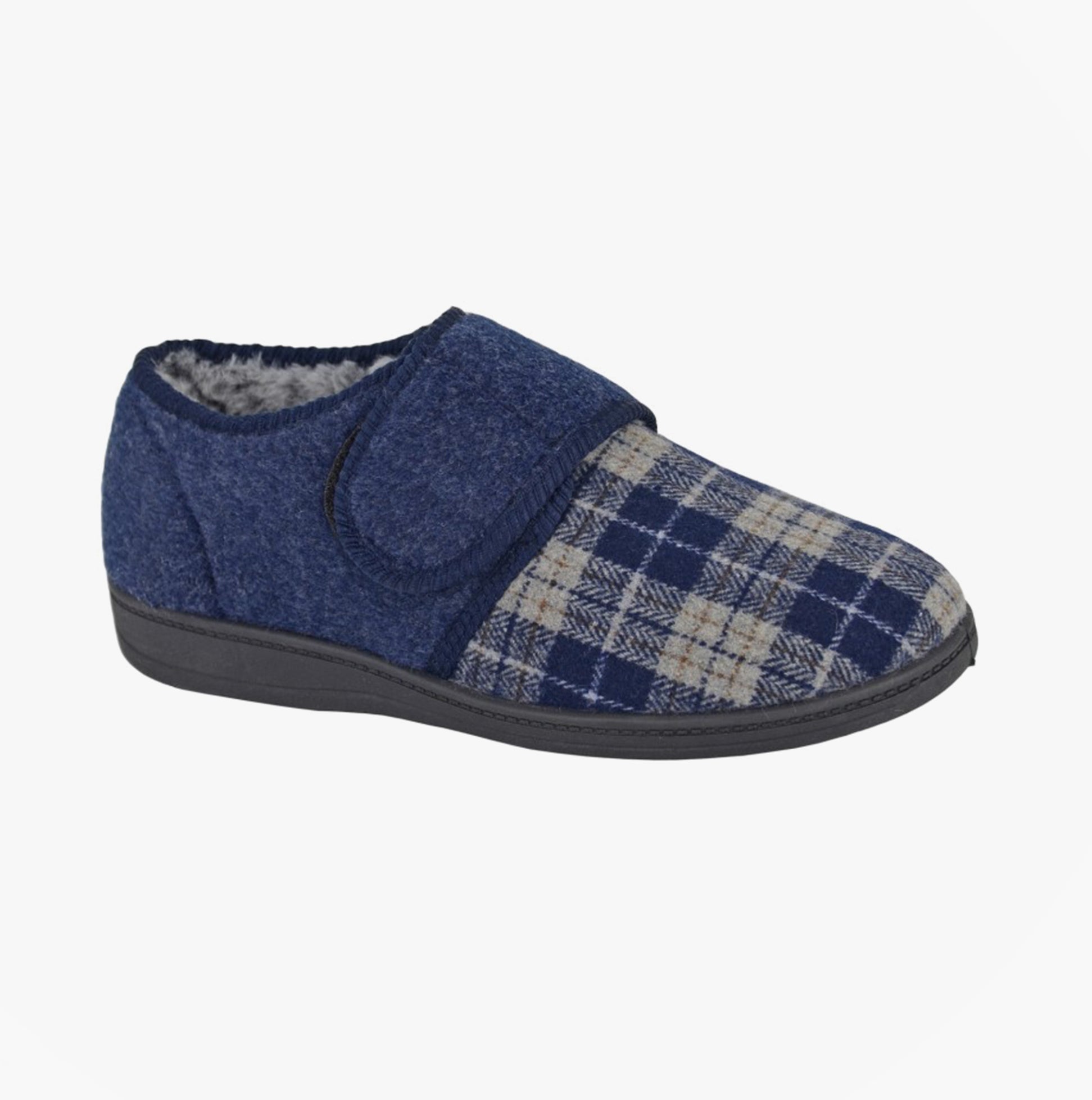Sleepers DENZIL Mens Touch Fasten/Velcro Slippers Navy Check