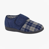 Sleepers DENZIL Mens Touch Fasten/Velcro Slippers Navy Check