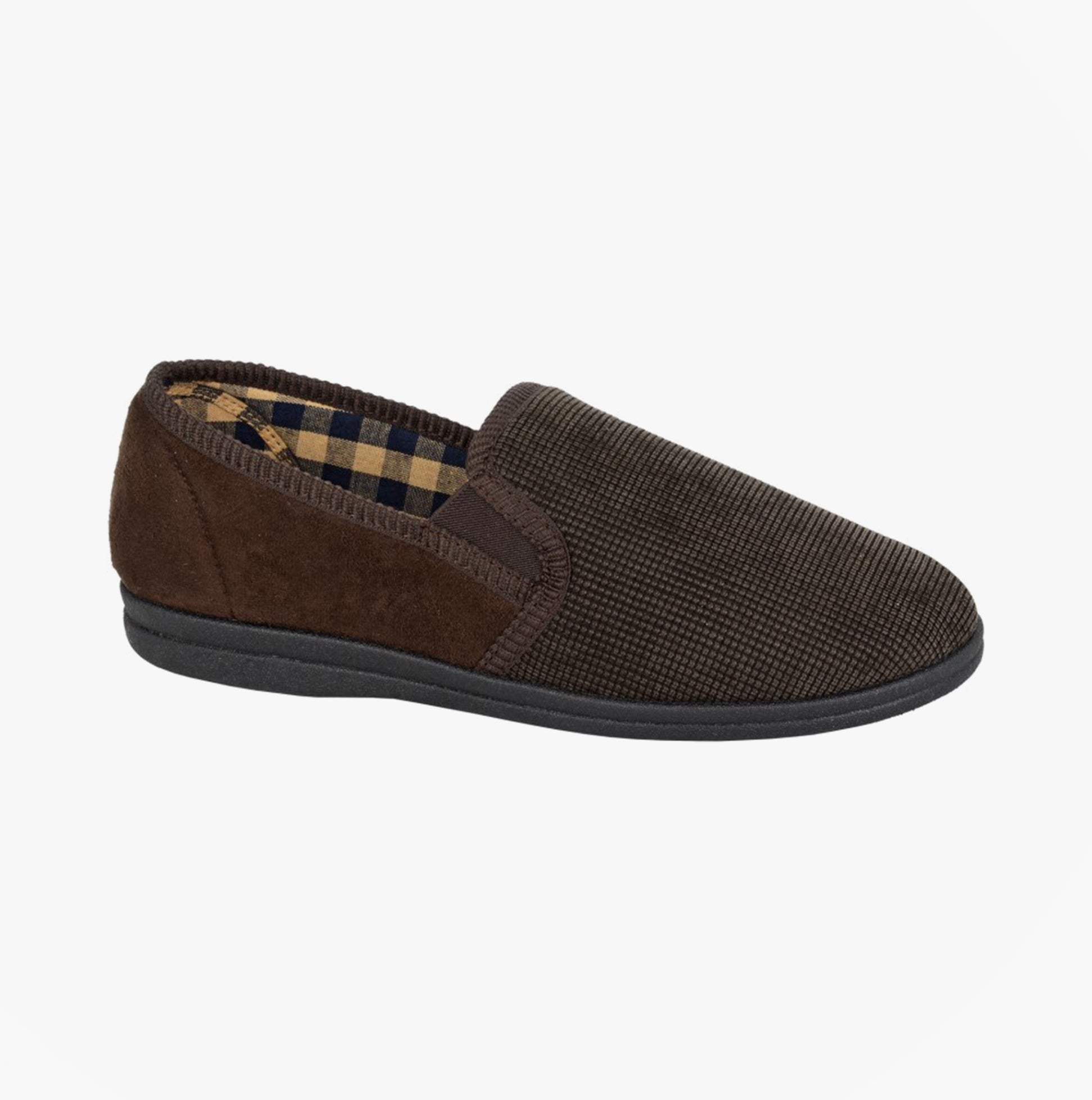 Sleepers HARRY Mens Full Slippers Slippers Brown side view showcasing soft textile upper and comfortable lining.