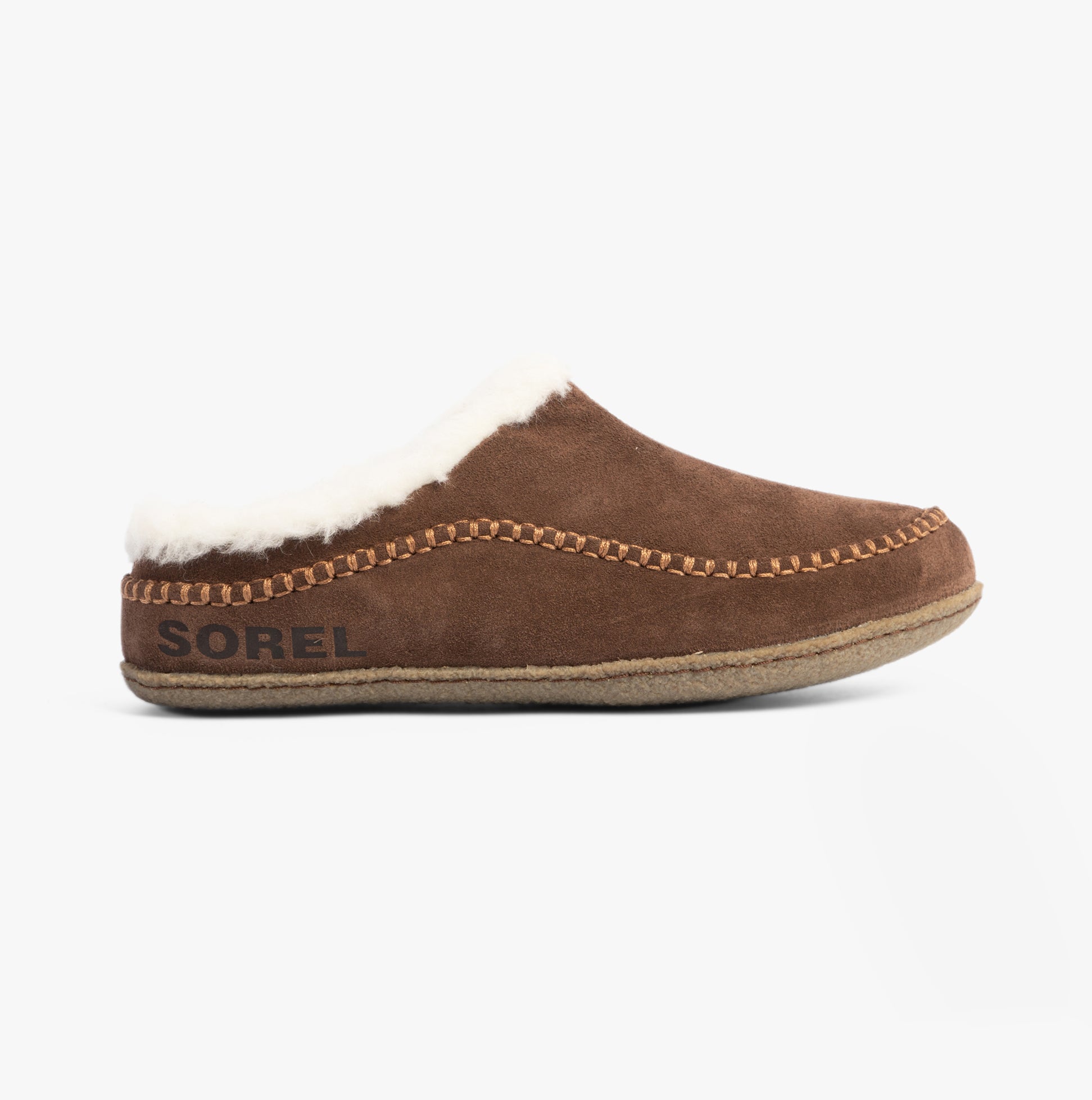 Sorel LANNER Mens Slippers Tobacco side view showcasing suede upper and warm lining.