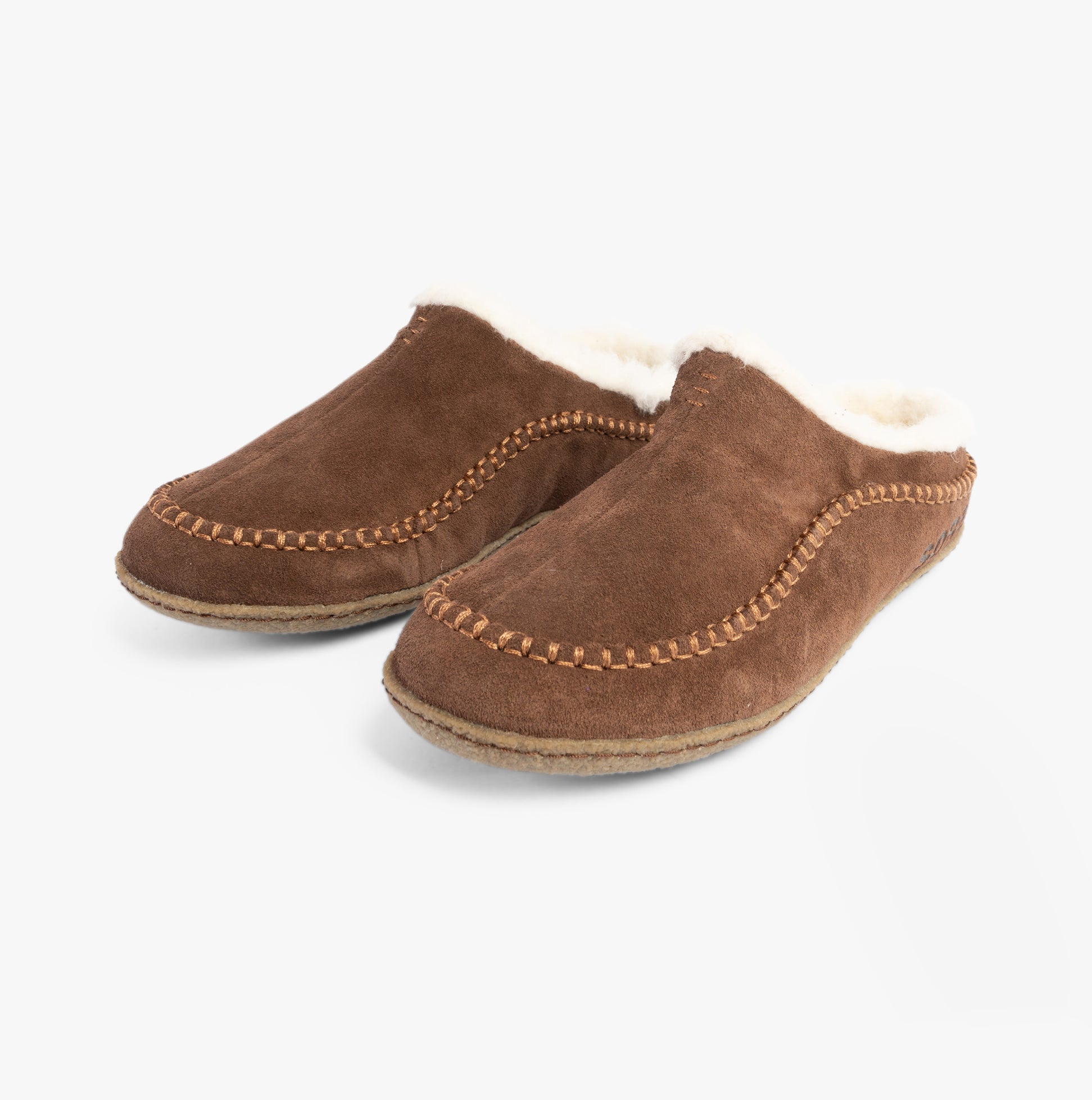 Sorel LANNER Mens Slippers Tobacco side view showing suede upper and cozy lining for comfort.