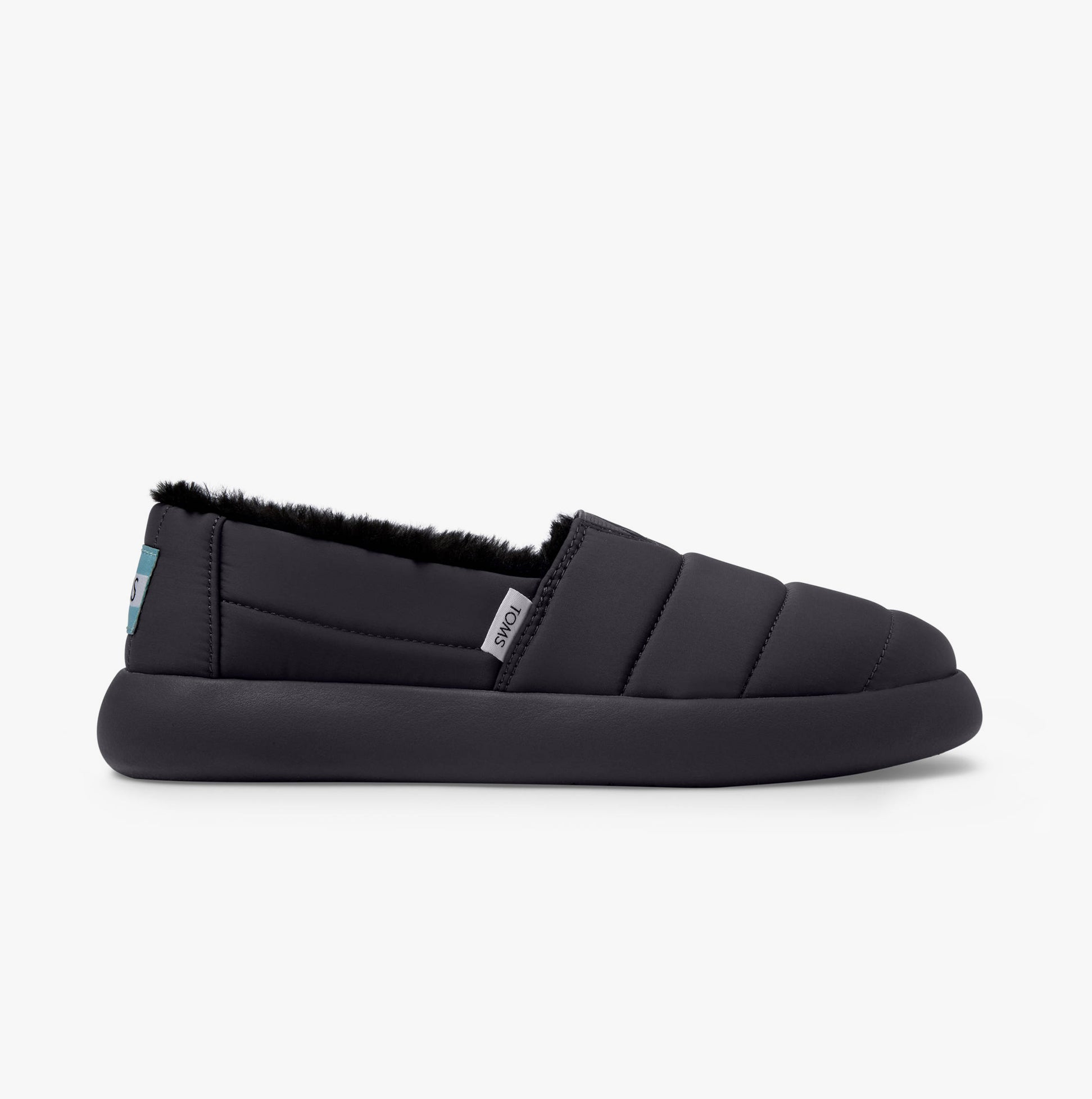 TOMS ALPARGATA MALLOW Womens Trainers Dark Grey side view showcasing plush faux fur lining and relaxed slip-on design.
