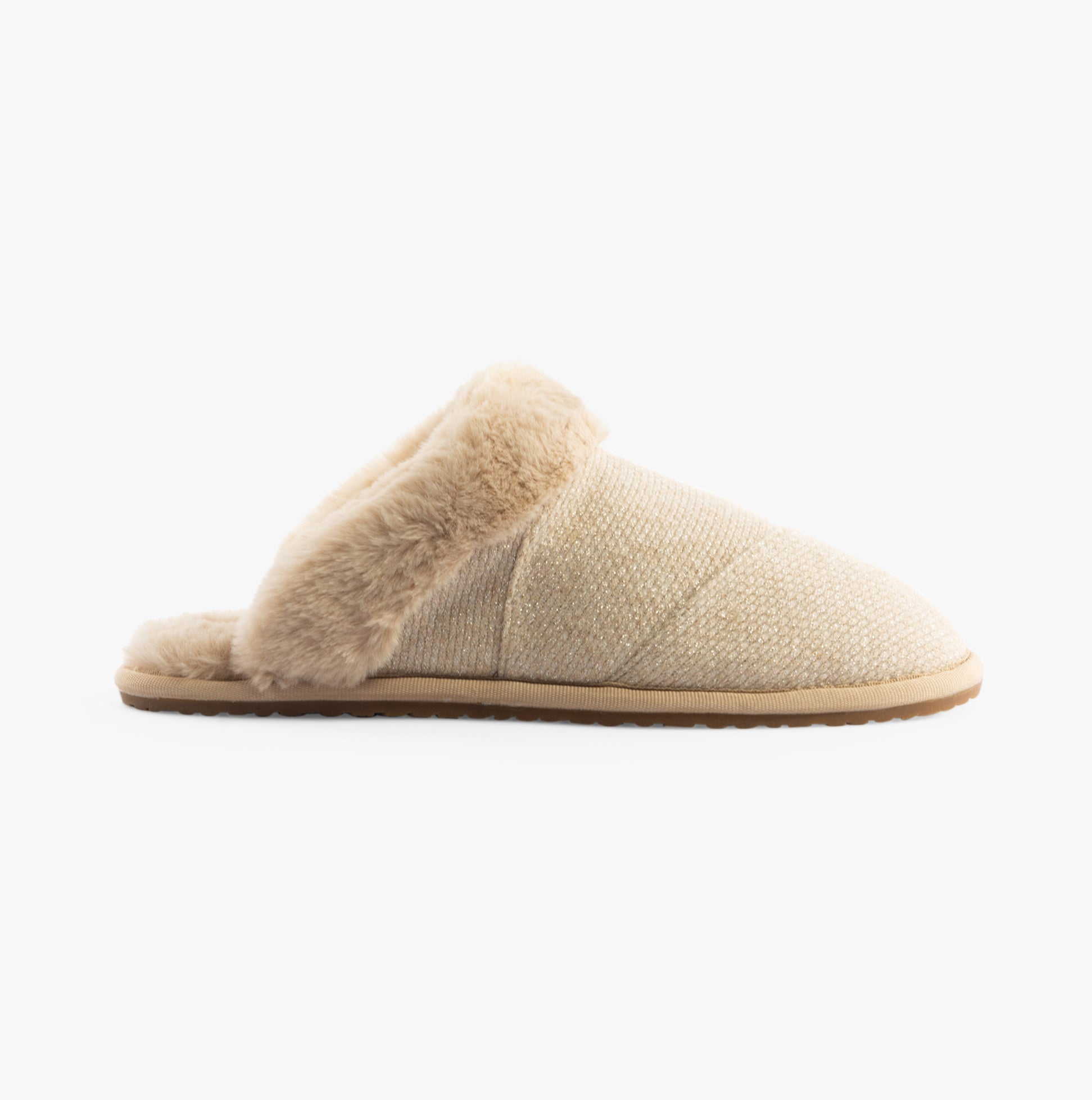 TOMS VALERIE Womens Slippers Natural side view showing plush lining and relaxed fit.