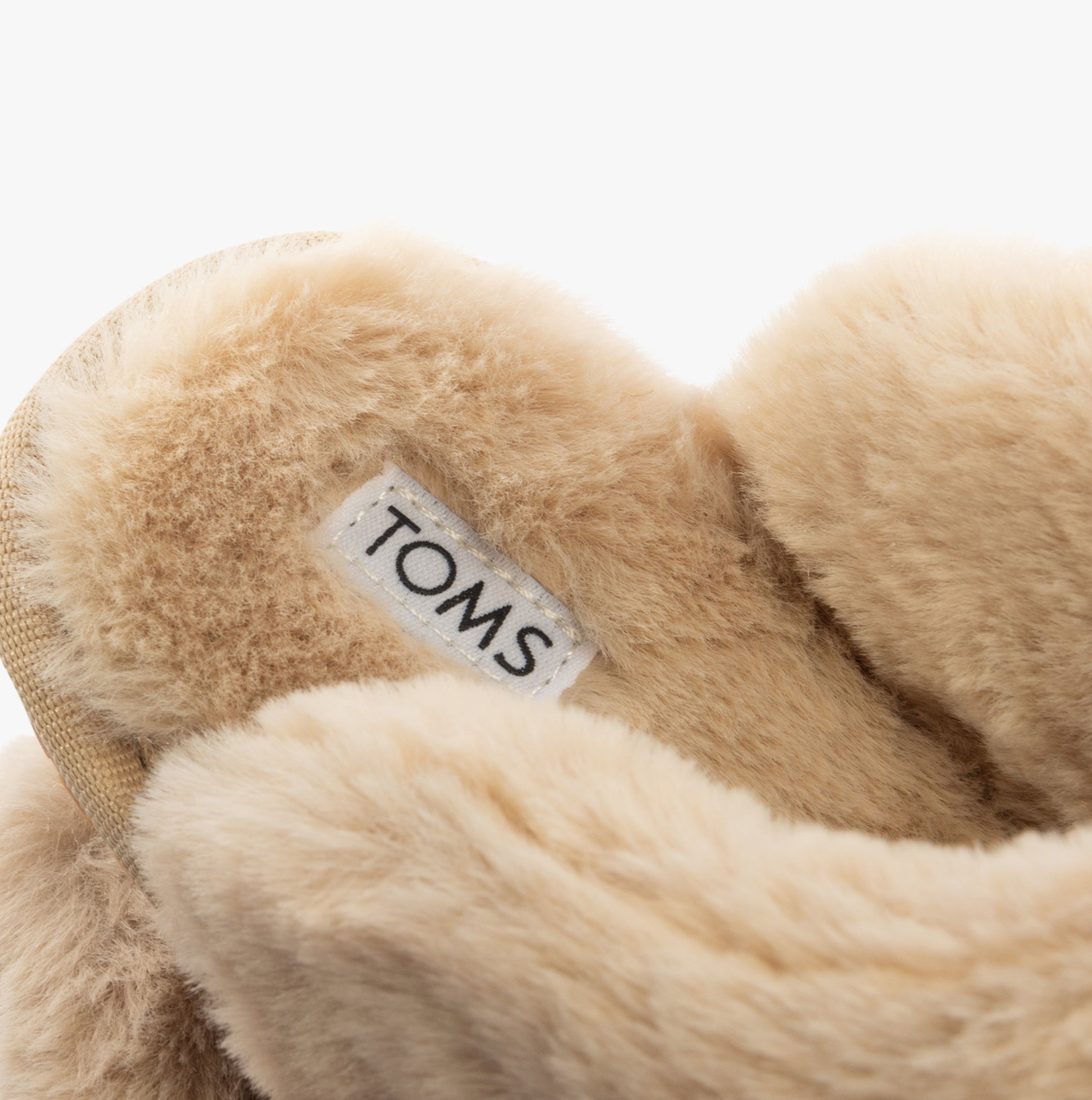 TOMS VALERIE Womens Slippers Natural detail view of plush interior lining and logo tag