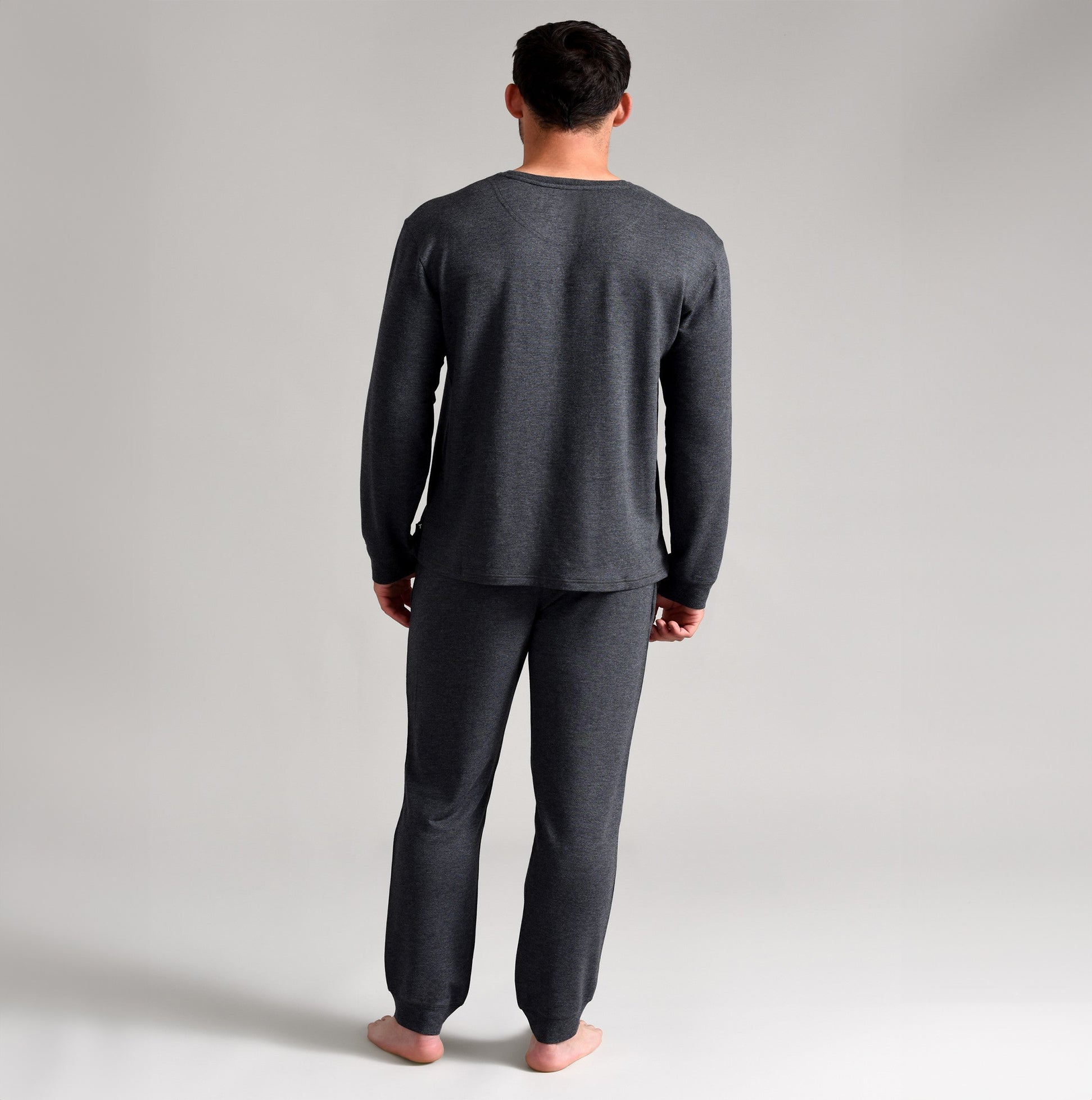 Ted Baker SUPER SOFT Long Sleeve Top Mens Dark Grey back view, showcasing soft fabric and regular fit in dark grey color.