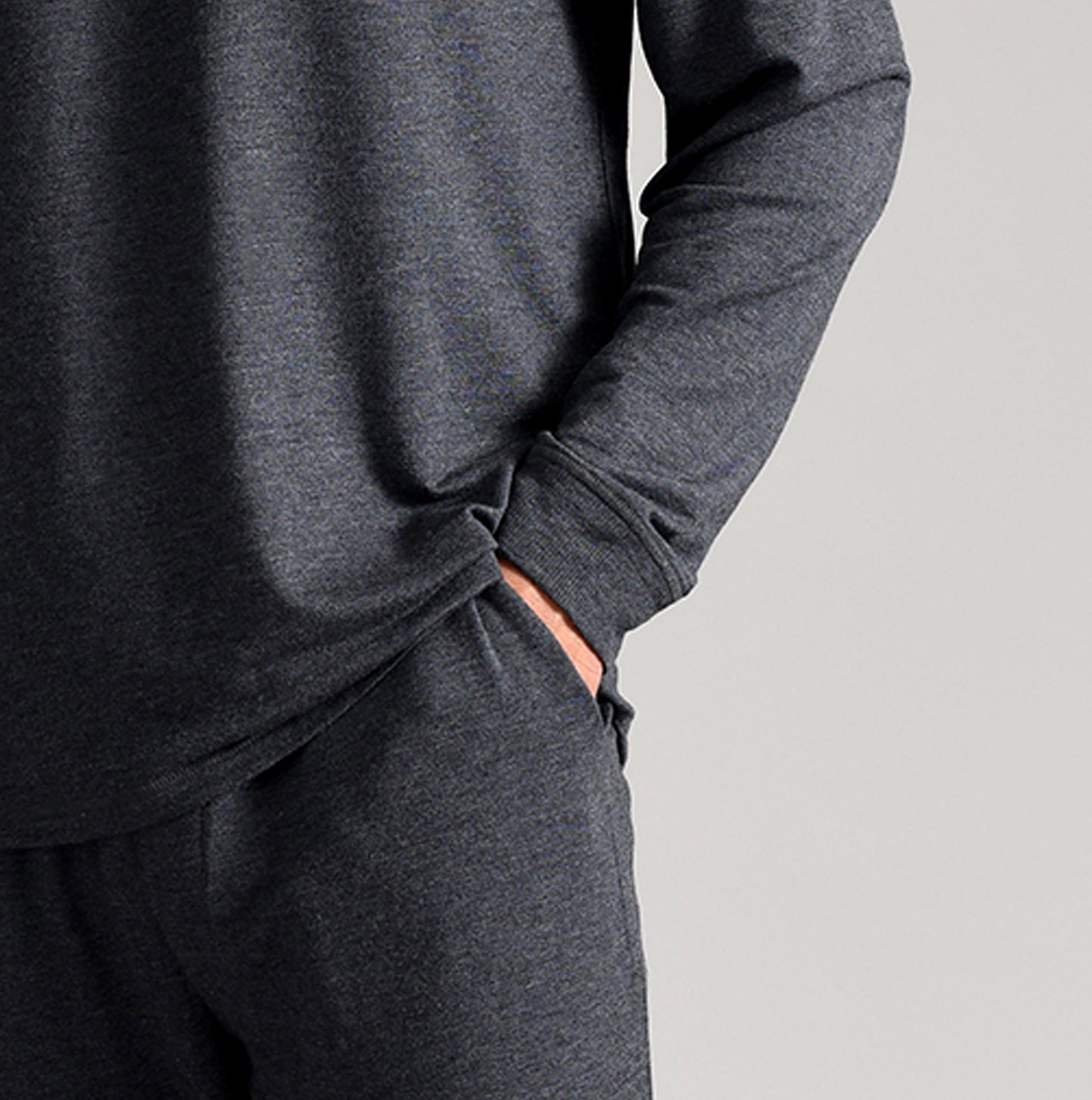 Ted Baker SUPER SOFT Long Sleeve Top Mens Dark Grey detail view showing the fabric and sleeve design.