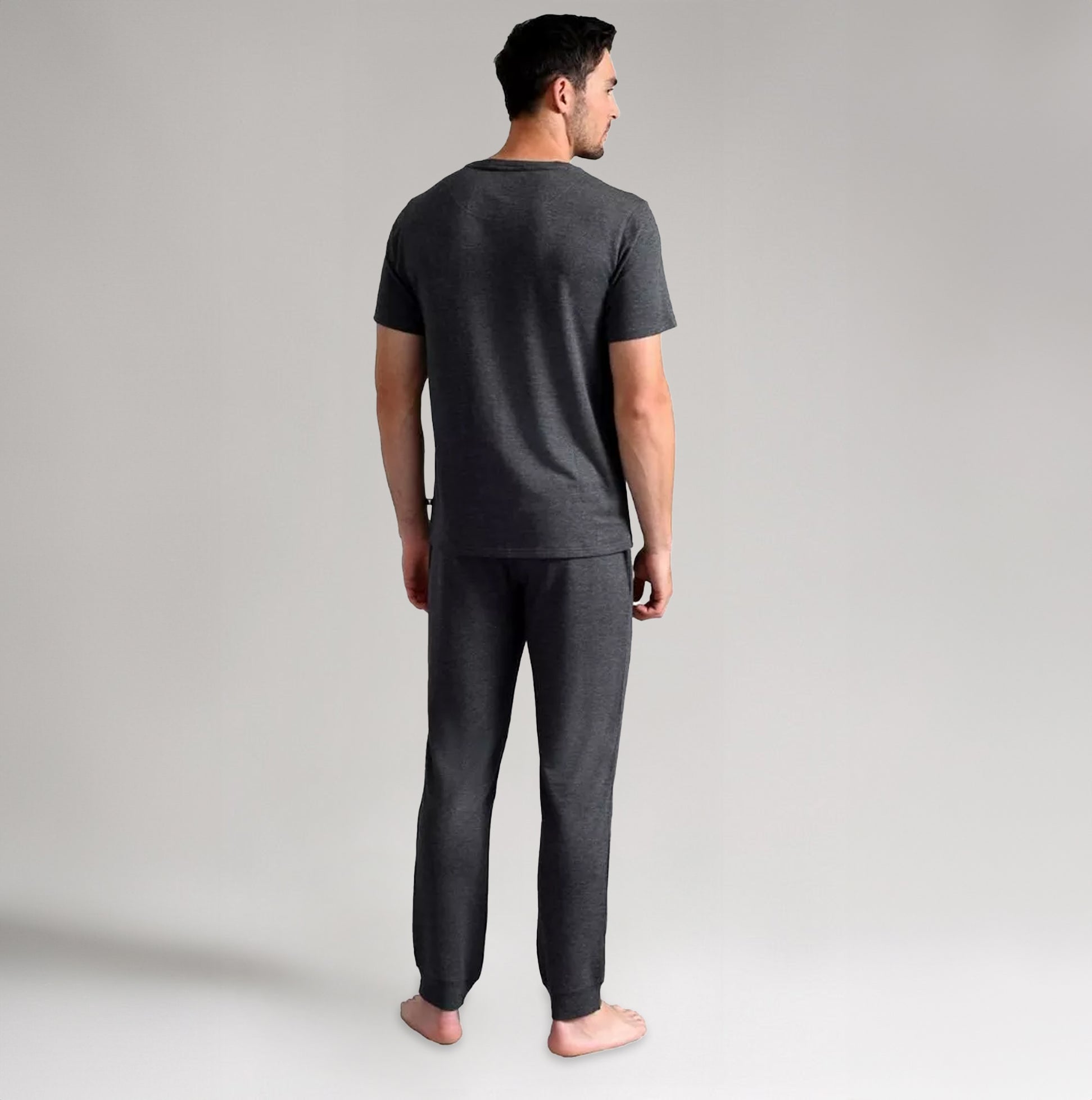 Ted Baker SUPER SOFT Joggers Mens Dark Grey back view with matching t-shirt showcasing comfort and style.