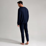 Ted Baker SUPER SOFT Joggers Mens Navy back view on model, showcasing comfort and drawstring waist.
