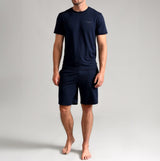 Ted Baker SUPER SOFT Shorts Mens Navy front view with matching tee, showcasing comfort and style.