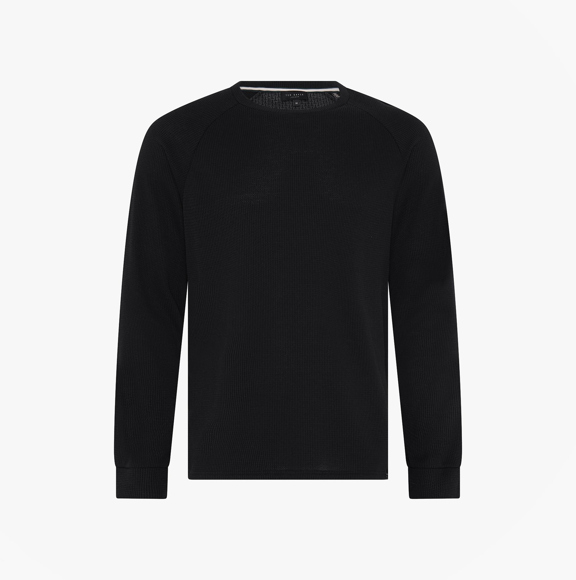 Ted Baker WAFFLE Pyjama SET Mens Loungewear Black front view showing long sleeve design and relaxed fit.