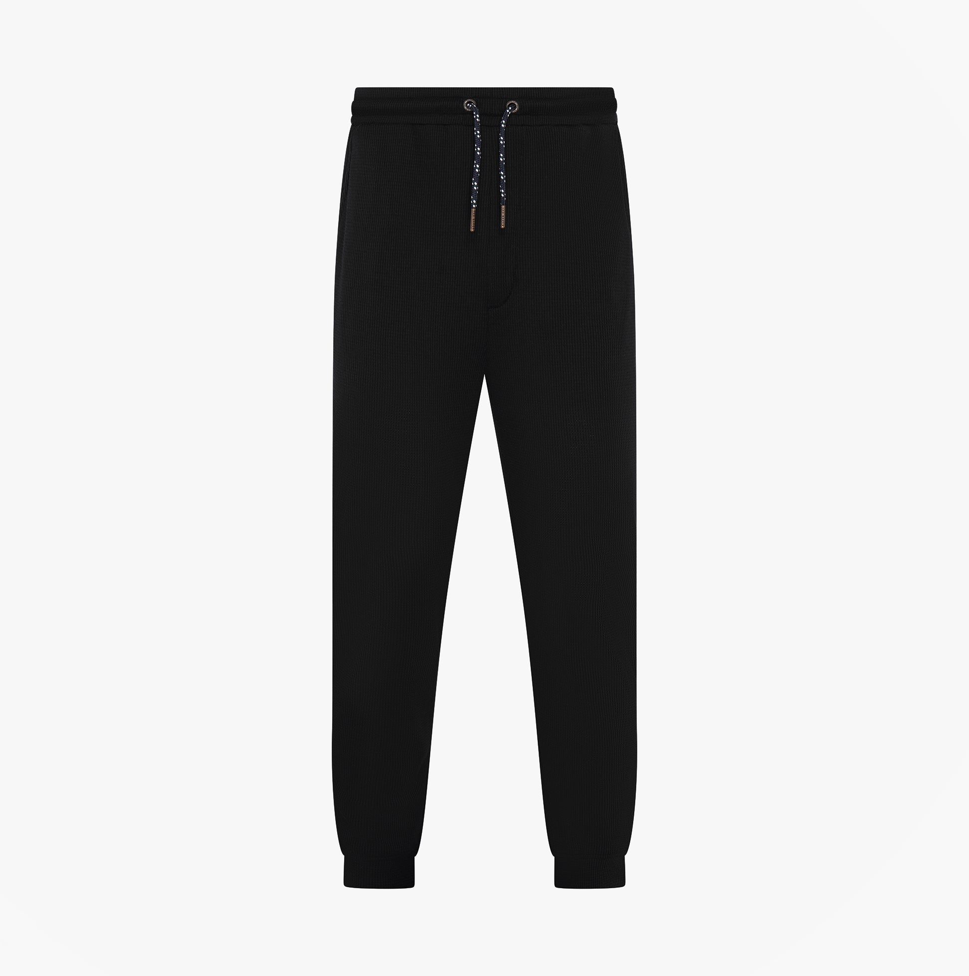 Ted Baker WAFFLE Pyjama SET Mens Loungewear Black front view showcasing black lounge pants with drawstring.