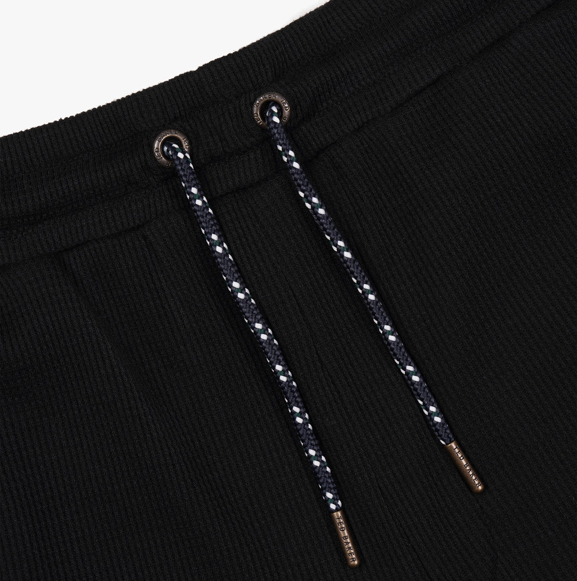 Ted Baker WAFFLE Pyjama SET Mens Loungewear Black detail view of waistband with drawstrings