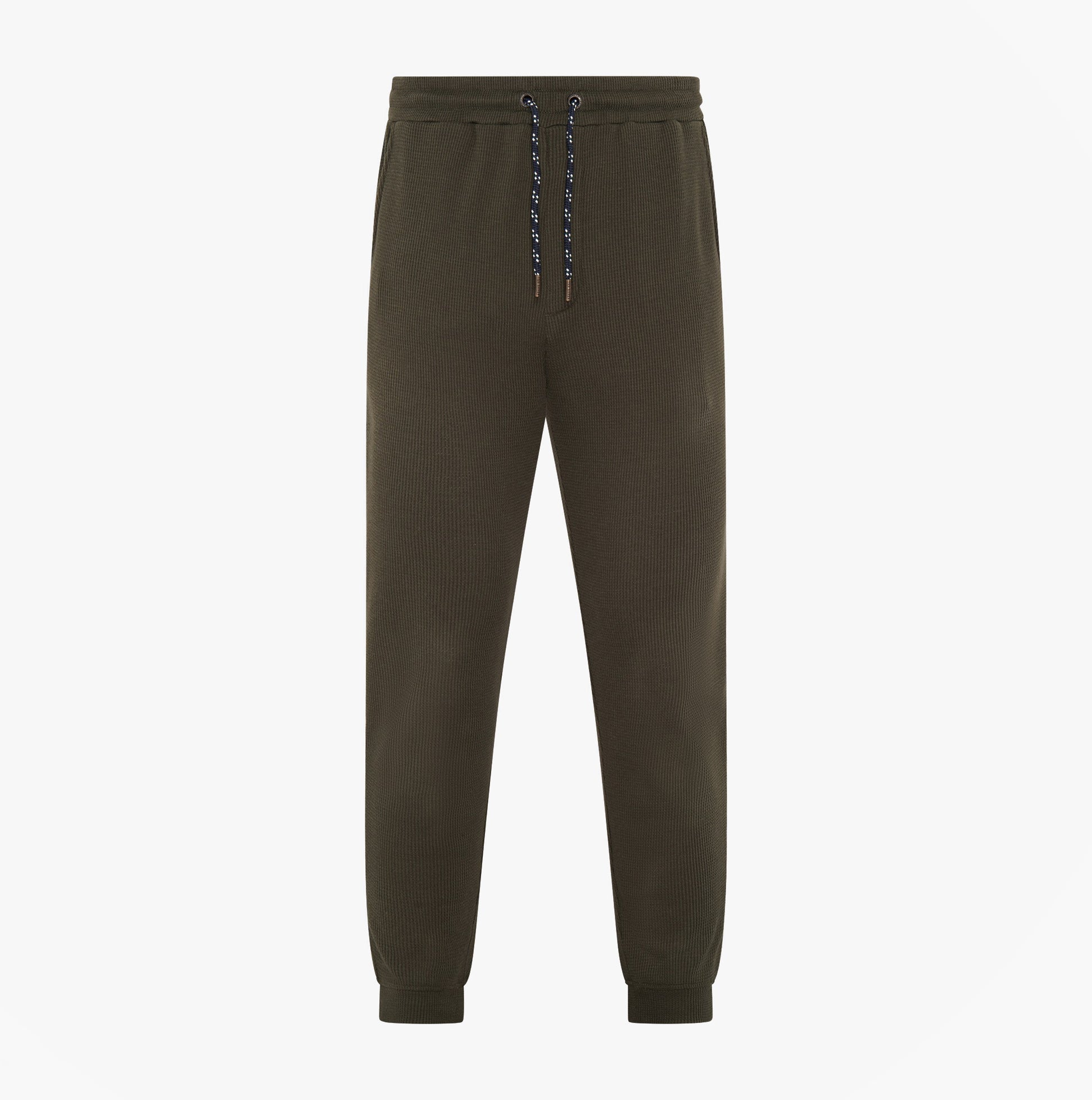 Ted Baker WAFFLE Pyjama SET Mens Loungewear Khaki front view featuring drawstring waistband and cuffed ankles.