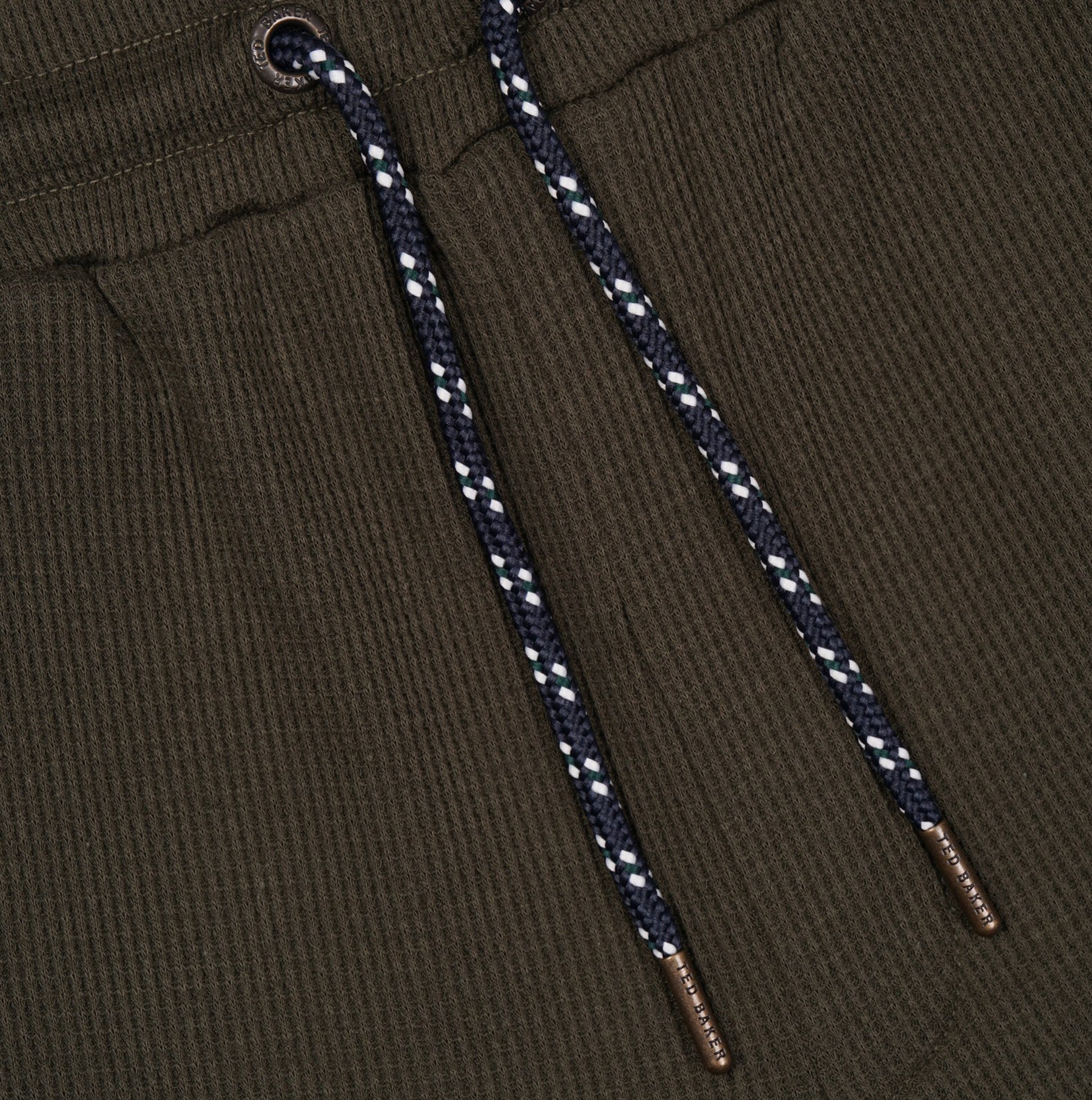 Ted Baker WAFFLE Pyjama SET Mens Loungewear Khaki detail view of waistband and drawstring