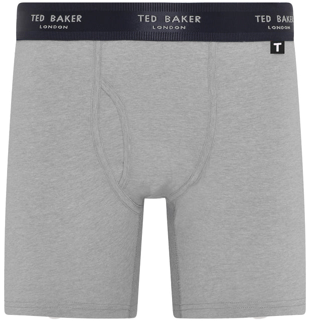 Ted Baker 3-Pack Cotton Boxer Briefs Mens Black/White/Grey front view grey boxer briefs with elasticated waistband