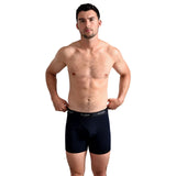 Ted Baker 3-Pack Cotton Boxer Briefs Mens Black/White/Grey front view on model, showcasing elasticated waistband.