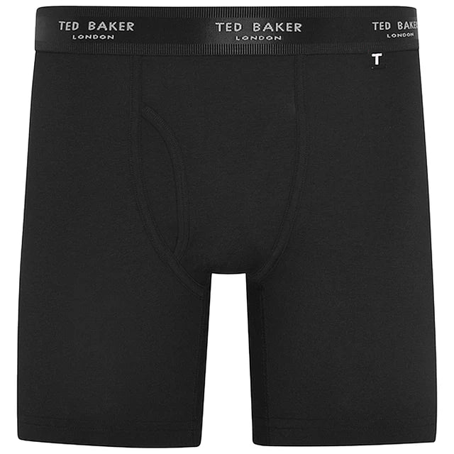 Ted Baker 3-Pack Cotton Boxer Briefs Mens Black front view showing elasticated waistband and sleek design.