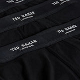 Ted Baker 3-Pack Cotton Trunks Mens Black detailed view of the elasticated waistband logos in black.