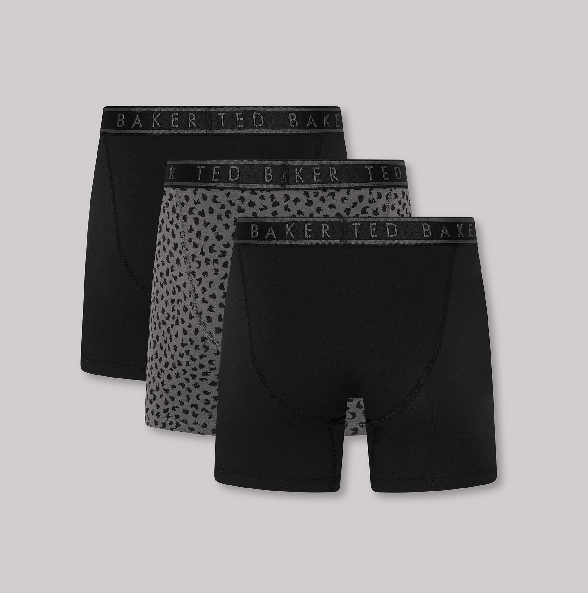 Ted Baker 3-Pack Cotton Boxer Briefs Mens Boxer Briefs Multi view showcasing three stylish boxer briefs in black and patterned design.