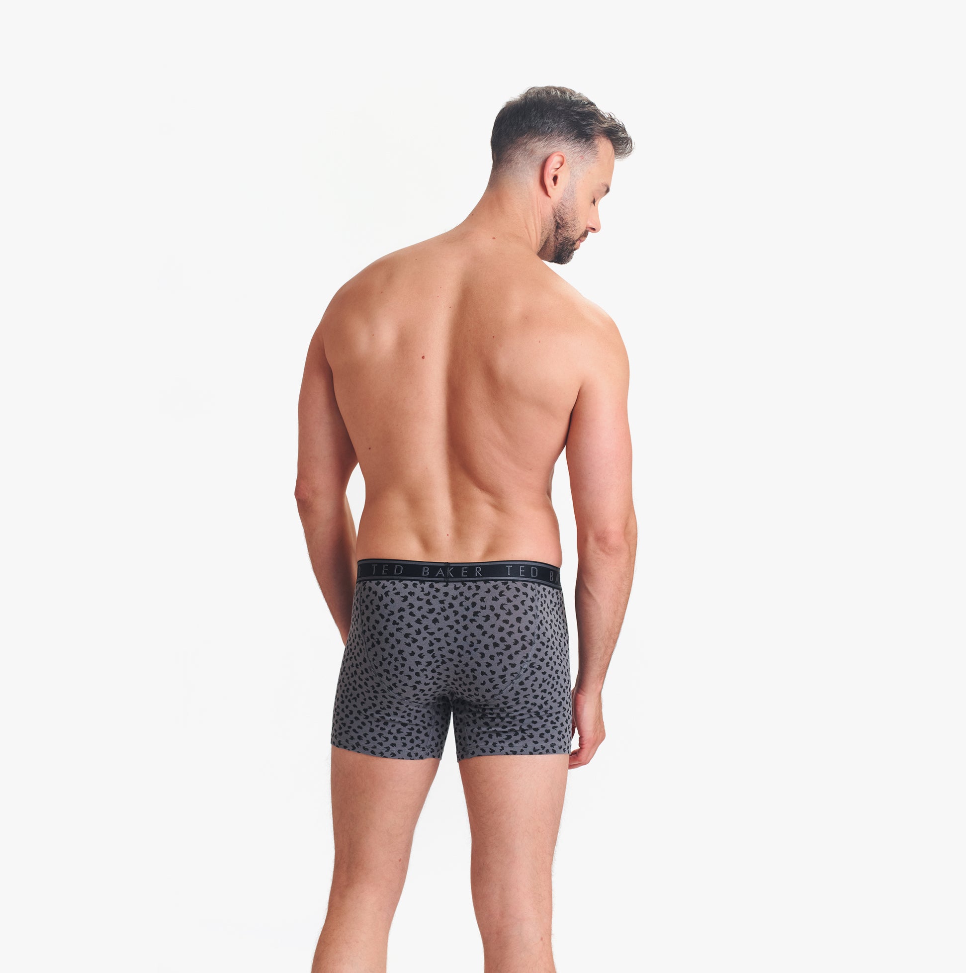 Ted Baker 3-Pack Cotton Boxer Briefs Mens Boxer Briefs Multi, back view of model wearing black polka dot boxer briefs.