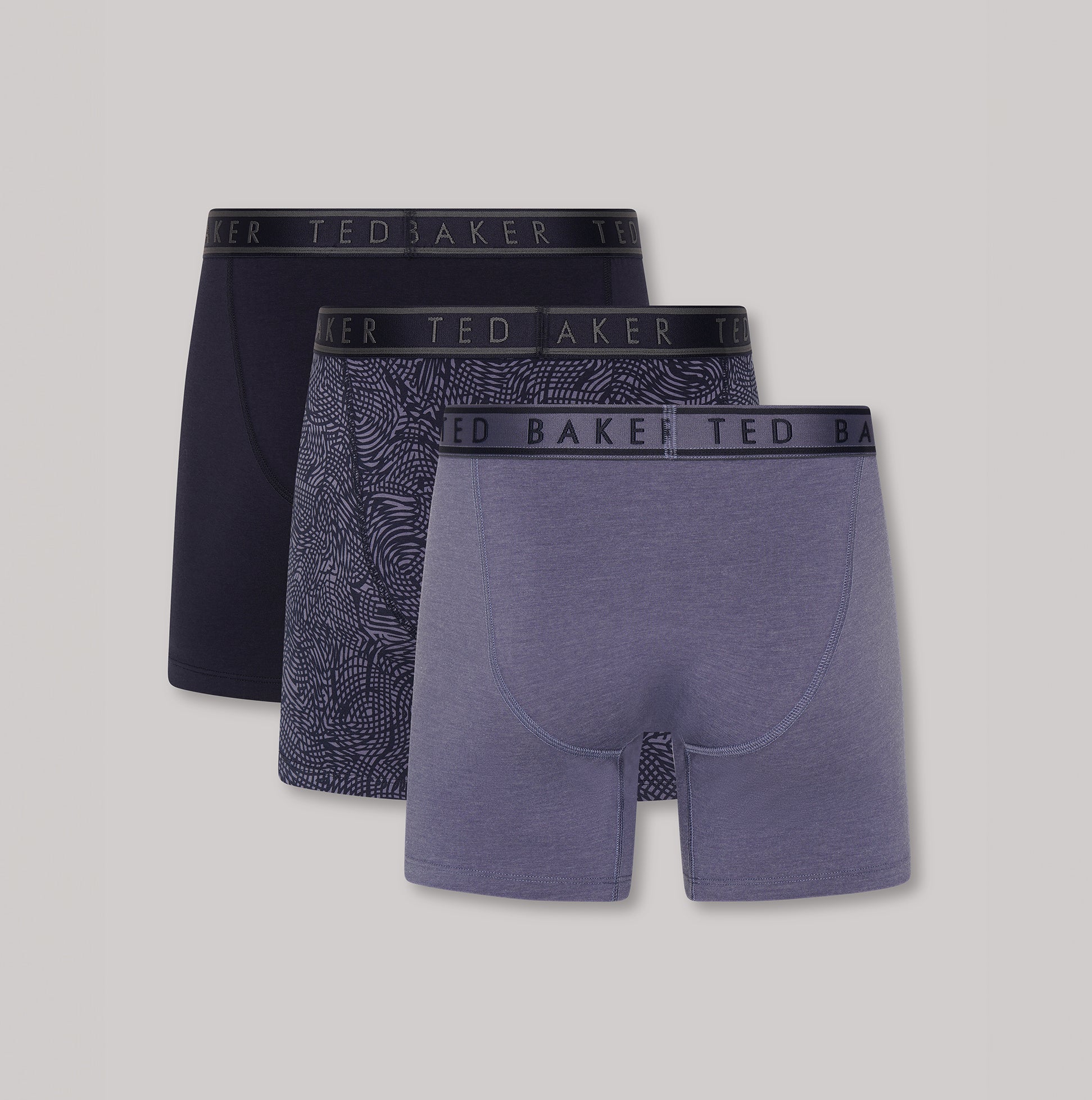 Ted Baker 3-Pack Cotton Boxer Briefs Mens Boxer Briefs Multi front view showcasing three different boxer brief designs.