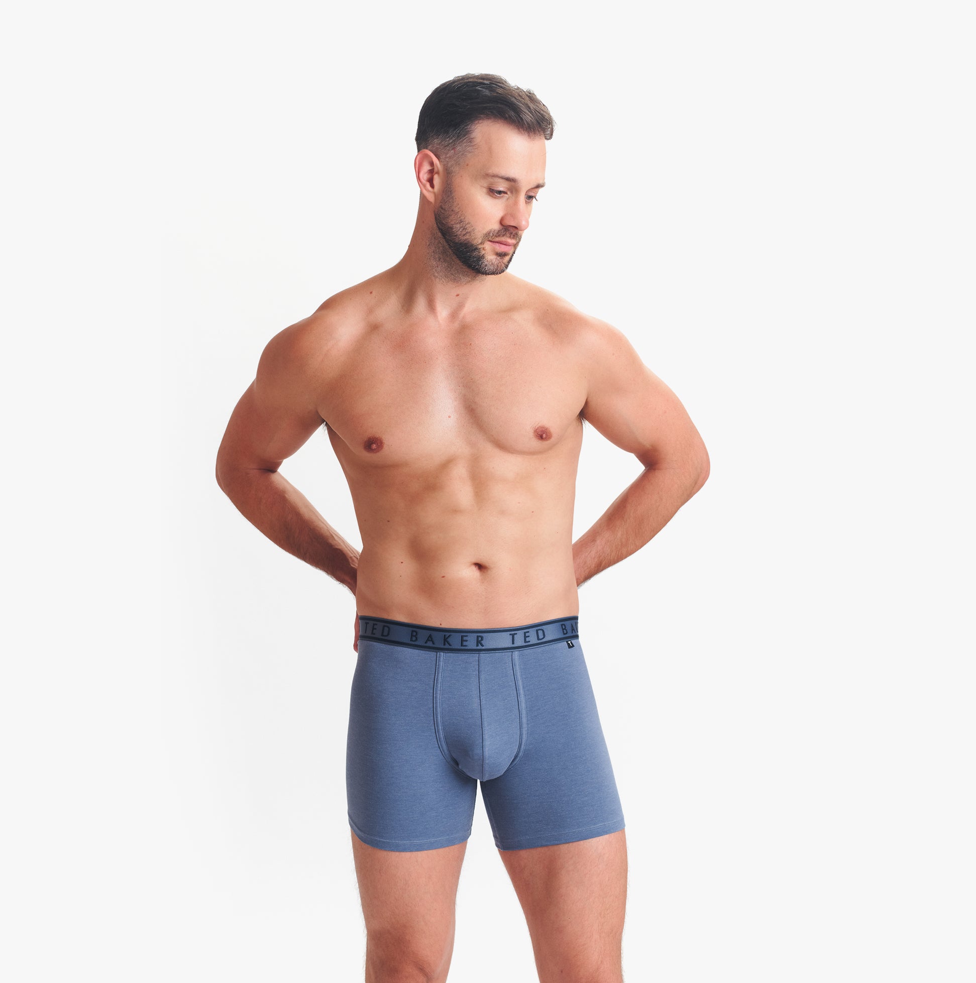 Ted Baker 3-Pack Cotton Boxer Briefs Mens Boxer Briefs Multi side view of male model wearing blue boxer briefs.