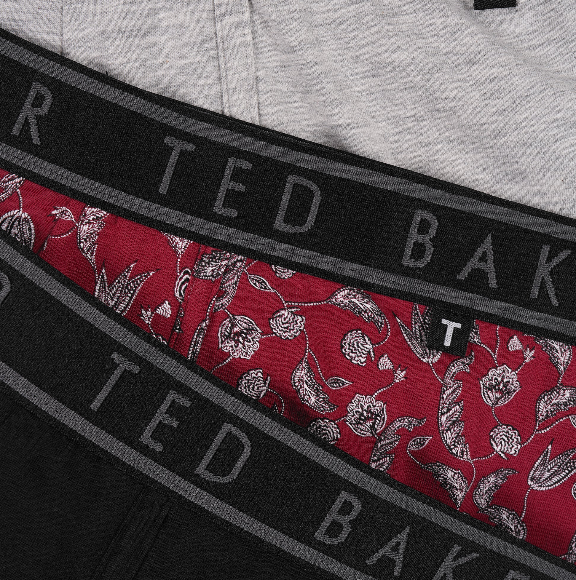 Ted Baker 3-Pack Cotton Boxer Briefs Mens Boxer Briefs Multi, close-up view of waistband and fabric patterns.
