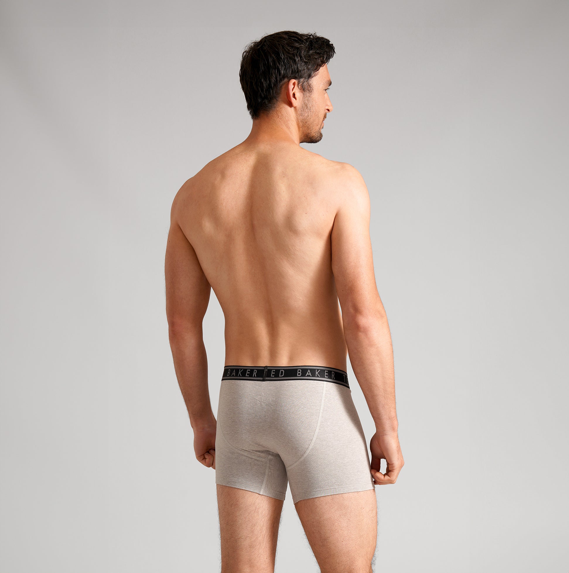 Ted Baker 3-Pack Cotton Boxer Briefs Mens Boxer Briefs Multi, back view of a model wearing grey boxer briefs.