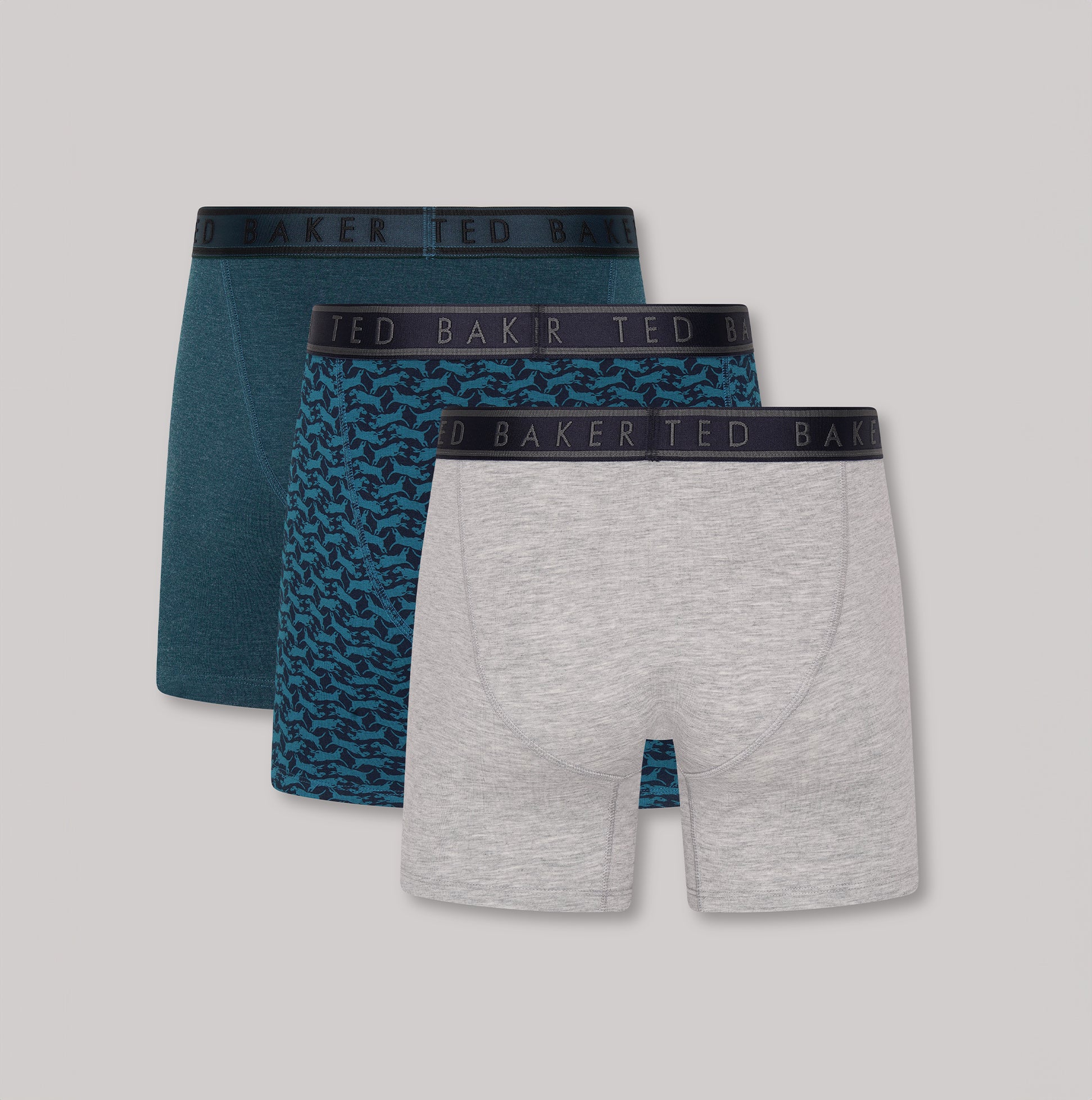 Ted Baker 3-Pack Cotton Boxer Briefs Mens Boxer Briefs Multi in front view, featuring blue, patterned, and grey colors.