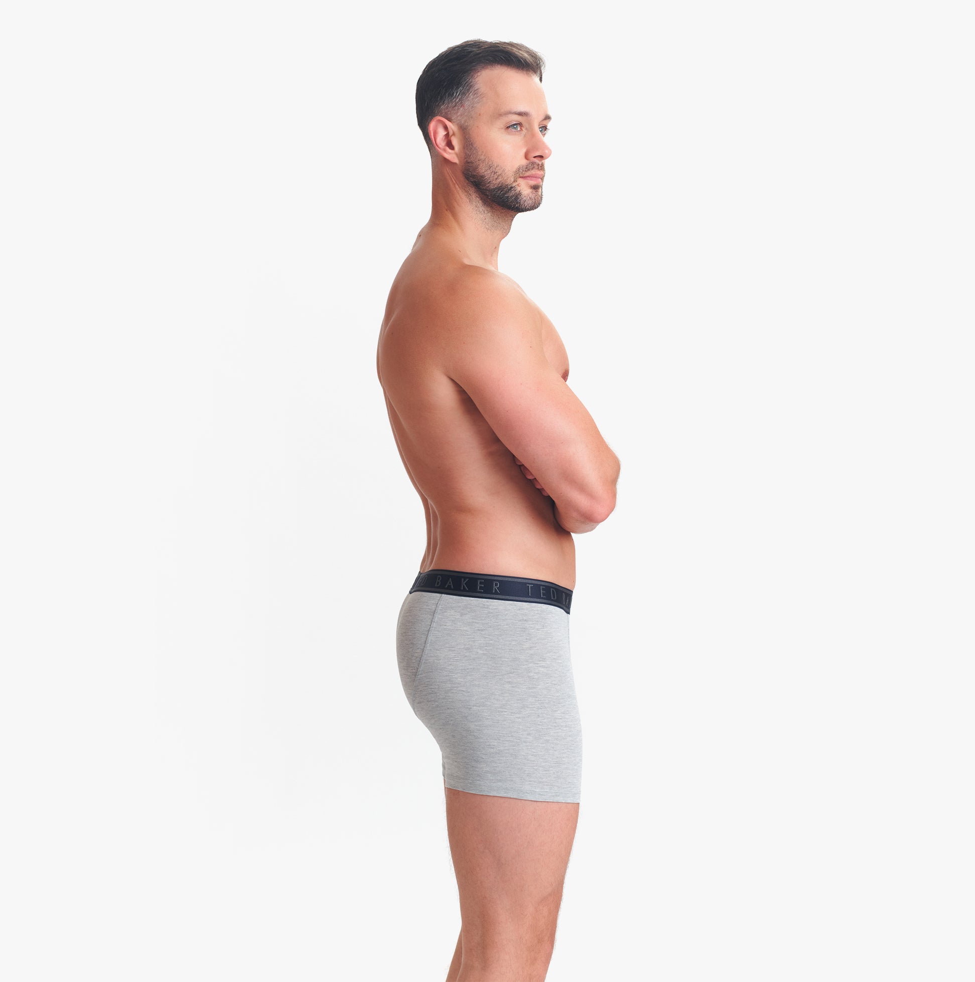 Ted Baker 3-Pack Cotton Boxer Briefs Mens Boxer Briefs Multi side view on model wearing grey boxer briefs.