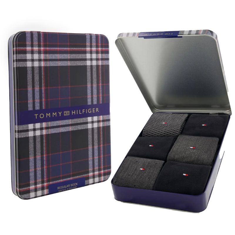 Tommy Hilfiger 6 Pack Giftbox Birdeye Mens Crew Socks Dark Grey Melange