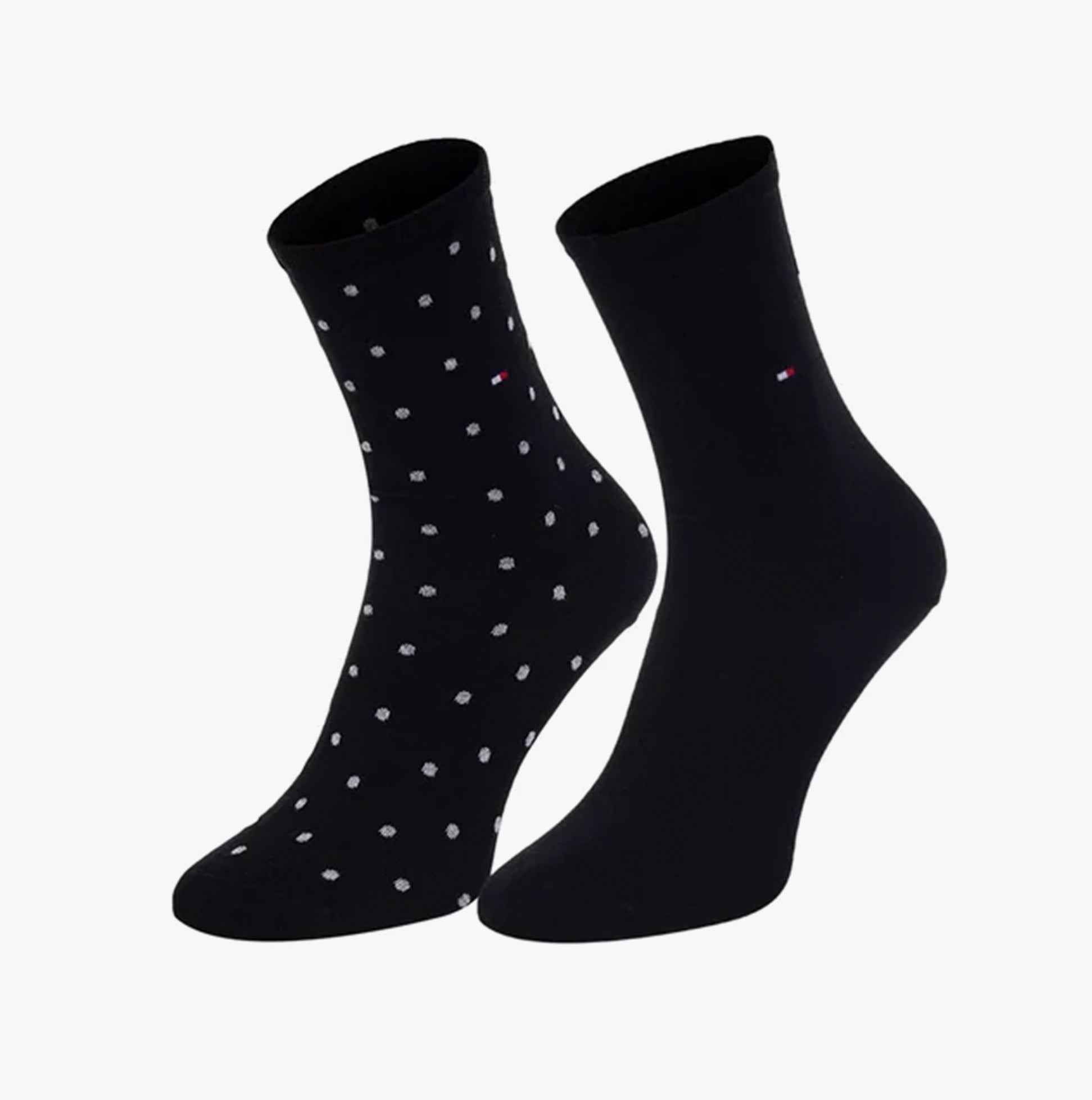 Tommy Hilfiger 2 Pack Womens Crew Dot Socks Black