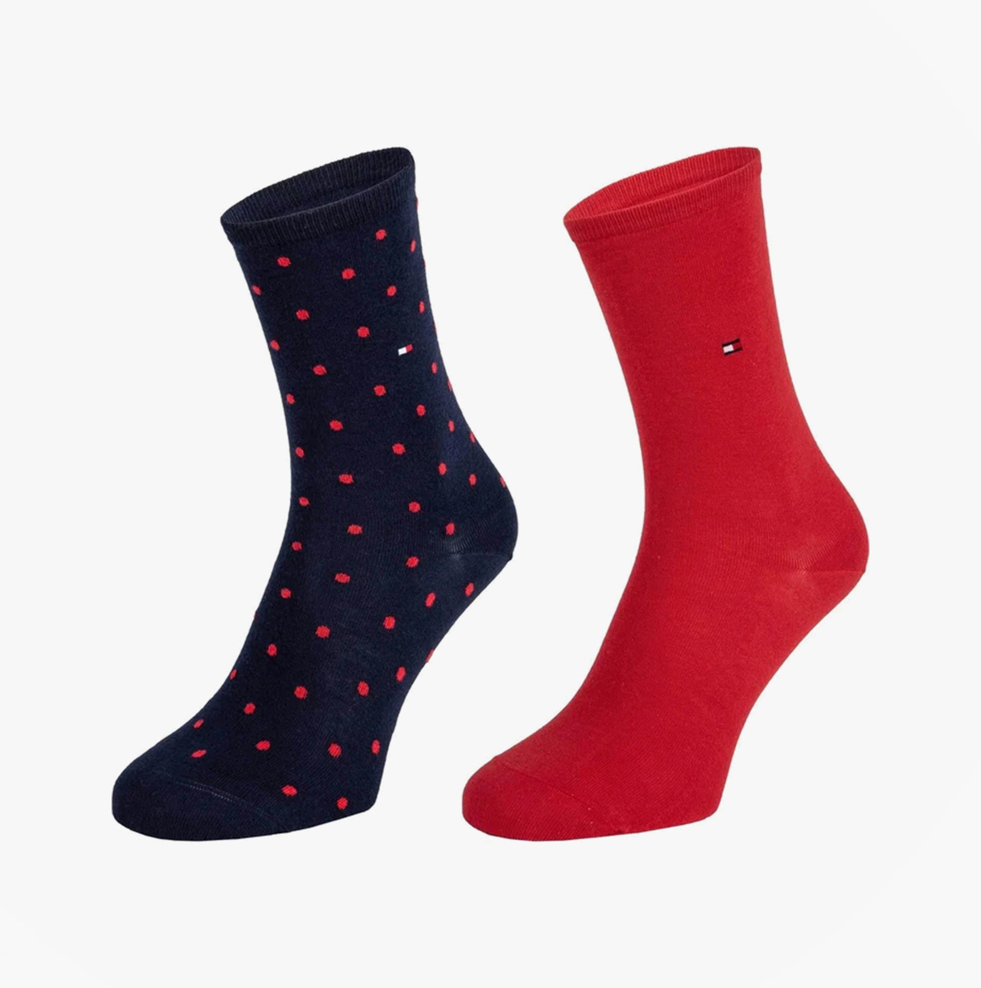 Tommy Hilfiger DOT 2 Pack Womens Crew Socks Red/Navy