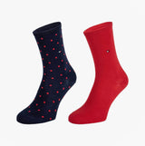 Tommy Hilfiger DOT 2 Pack Womens Crew Socks Red/Navy