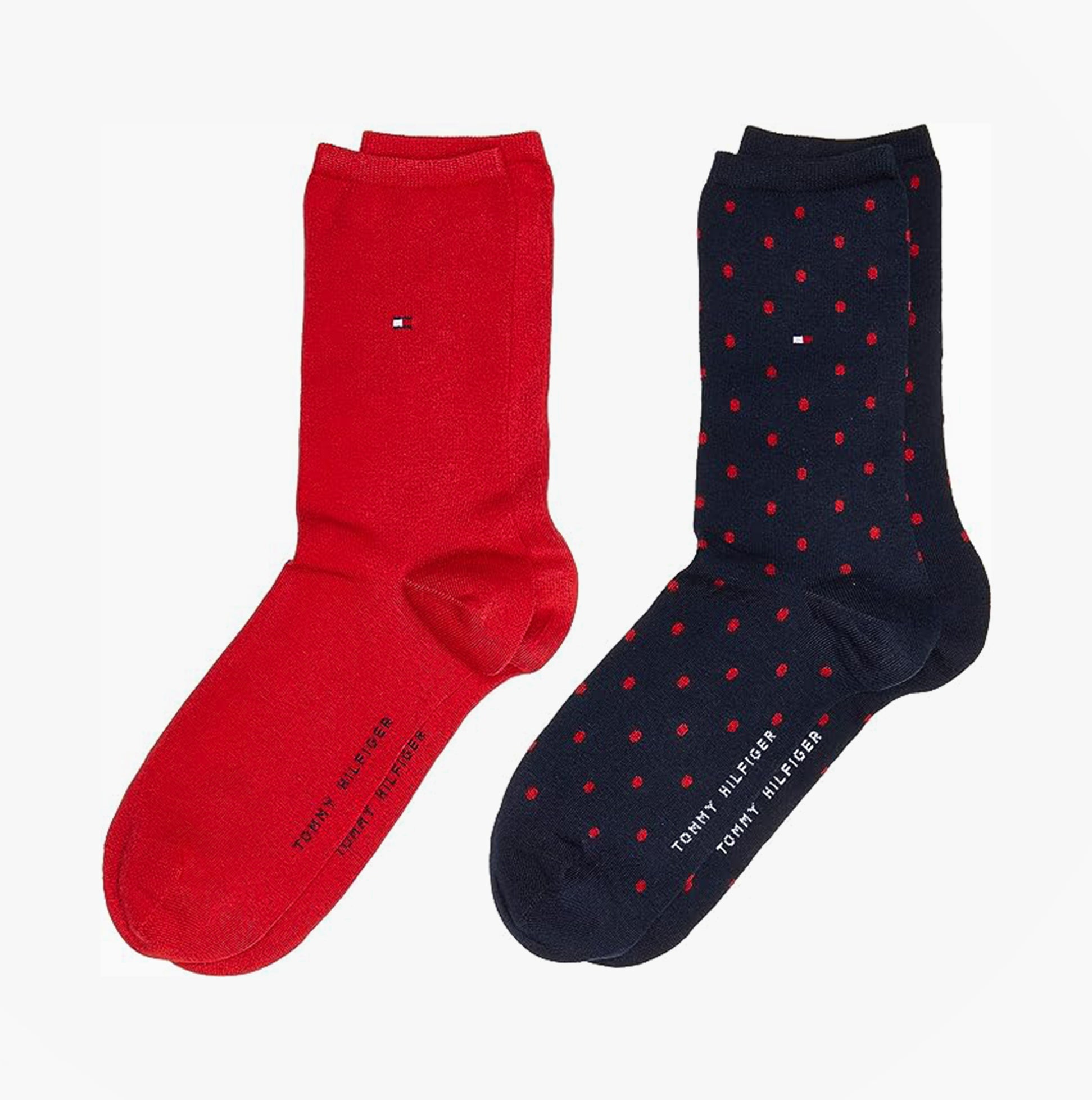 Tommy Hilfiger DOT 2 Pack Womens Crew Socks Red/Navy