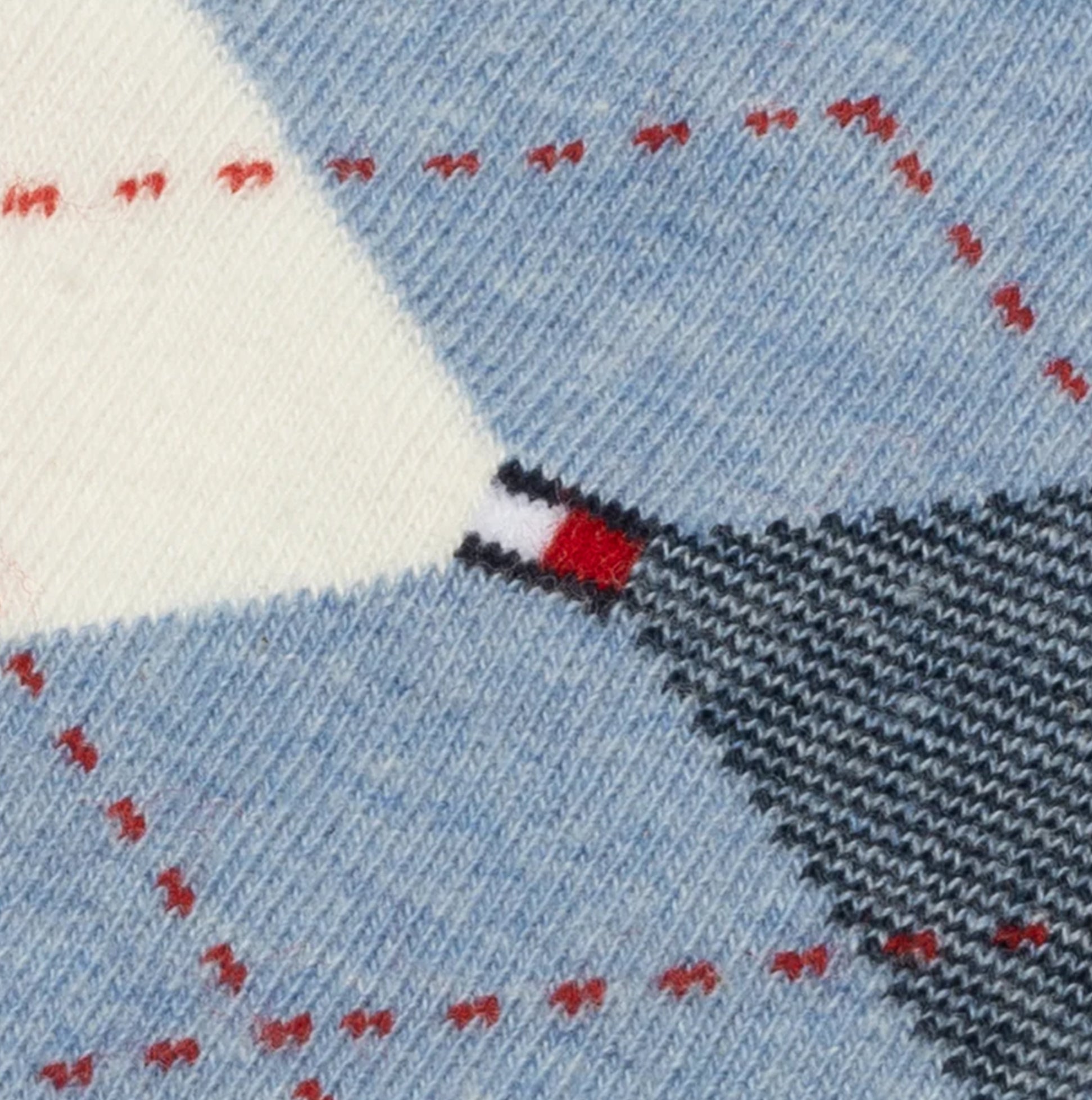 Tommy Hilfiger 2 Pack Mens Crew Checked Socks Blue Combo detailed view of sock pattern with blue and red checked design.