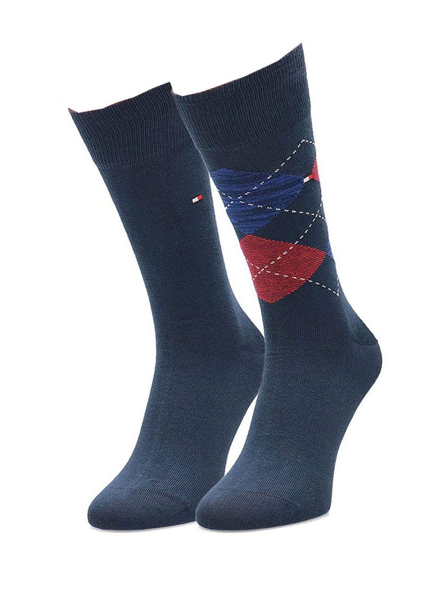 Tommy Hilfiger 2 Pack Mens Crew Checked Socks Black