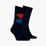 Tommy Hilfiger 2 Pack Mens Crew Checked Socks Black