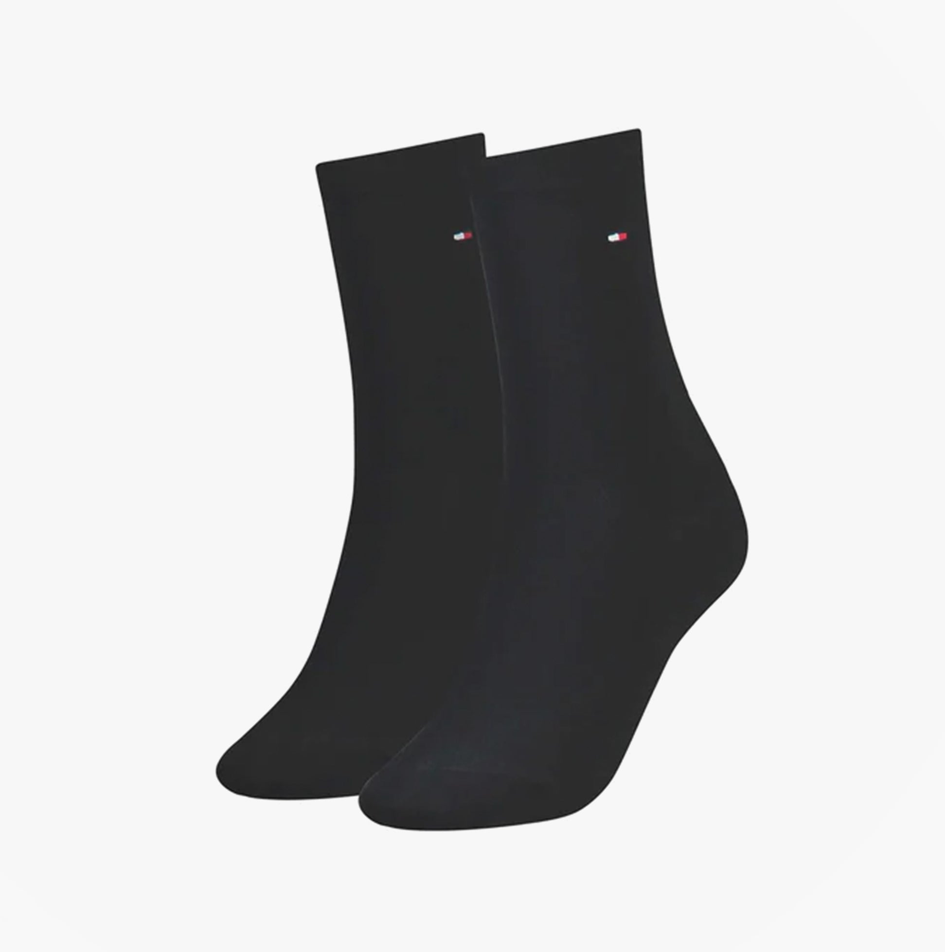 Tommy Hilfiger 2 Pack Womens Crew Socks Black front view showing two black crew socks.