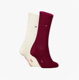 Tommy Hilfiger 2 Pack Womens Crew Socks Deep Rouge side view showing deep rouge and cream colors.