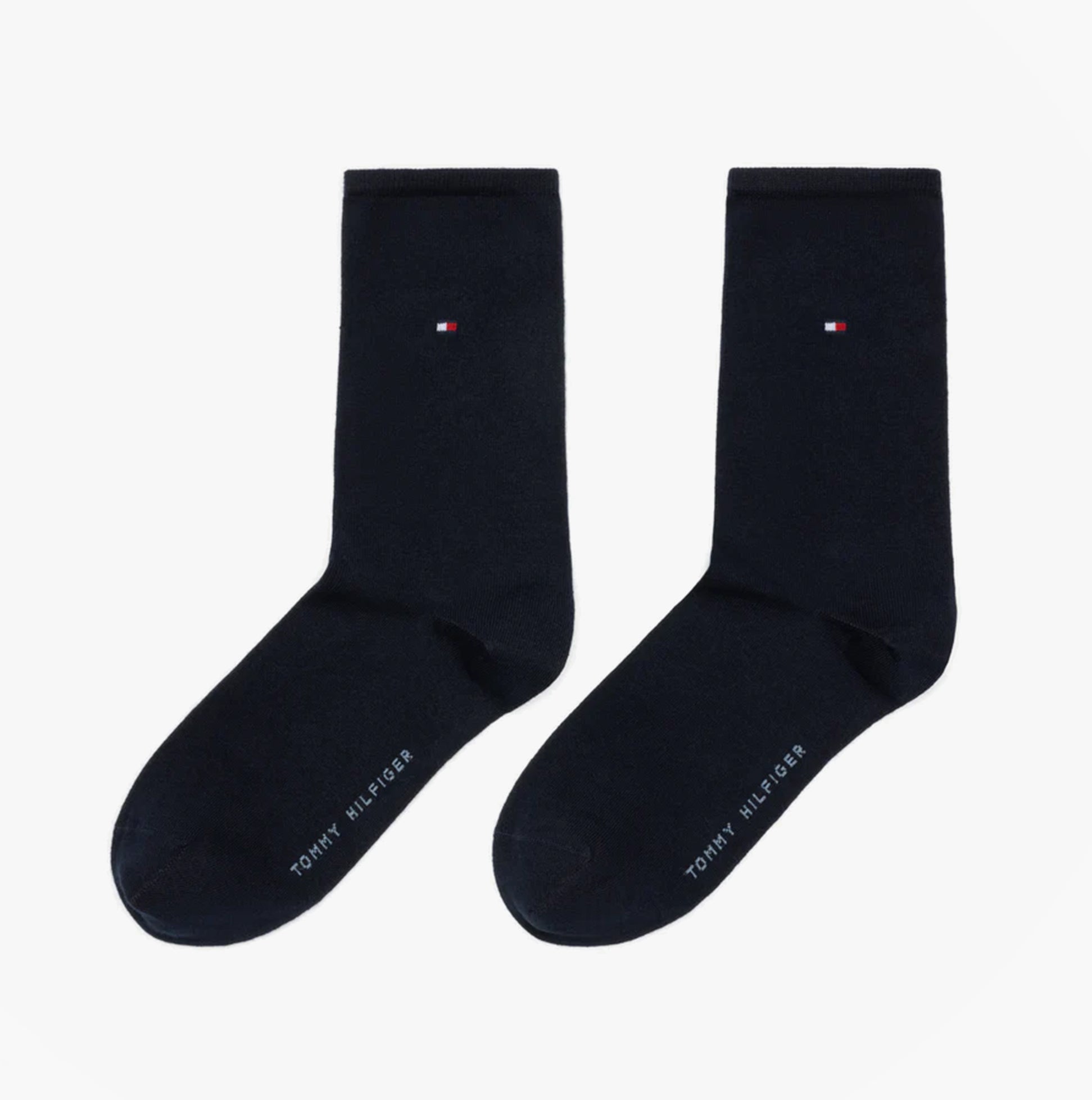 Tommy Hilfiger 2 Pack Womens Crew Socks Navy side view showing logo detail and sleek design