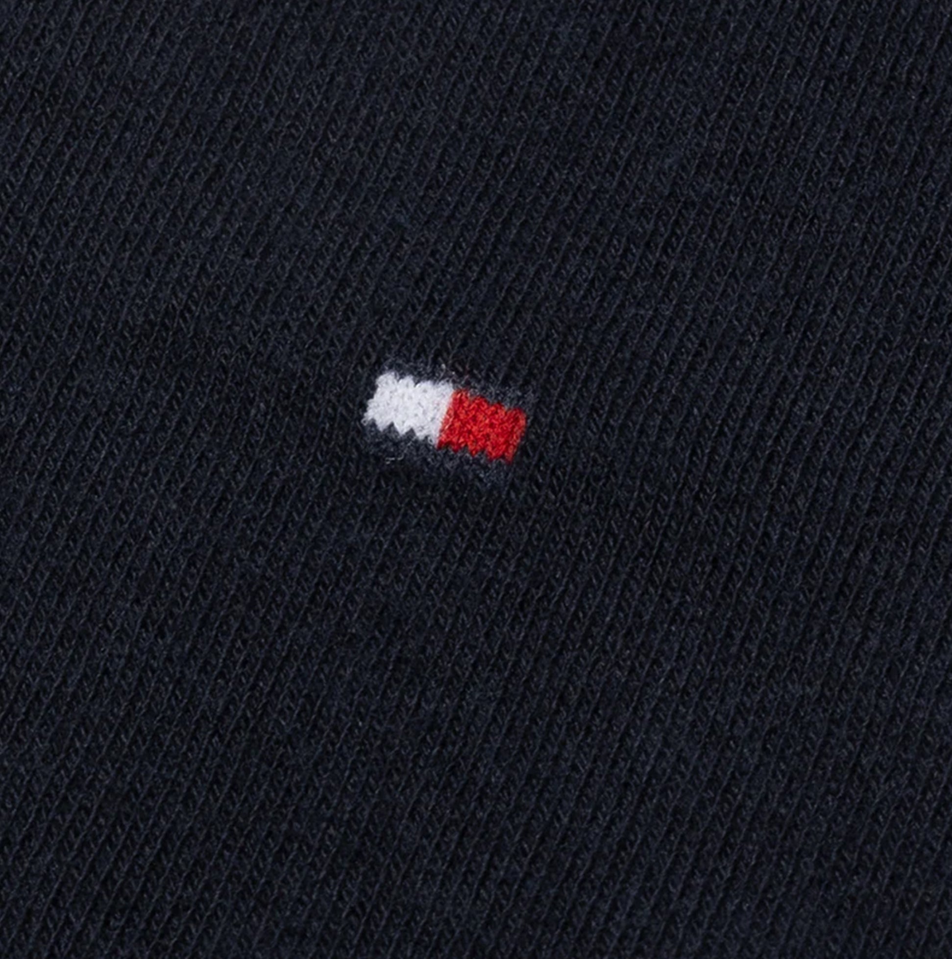 Tommy Hilfiger 2 Pack Womens Crew Socks Navy detail view showing logo embroidery in white, red, and navy.