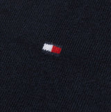 Tommy Hilfiger 2 Pack Womens Crew Socks Navy detail view showing logo embroidery in white, red, and navy.
