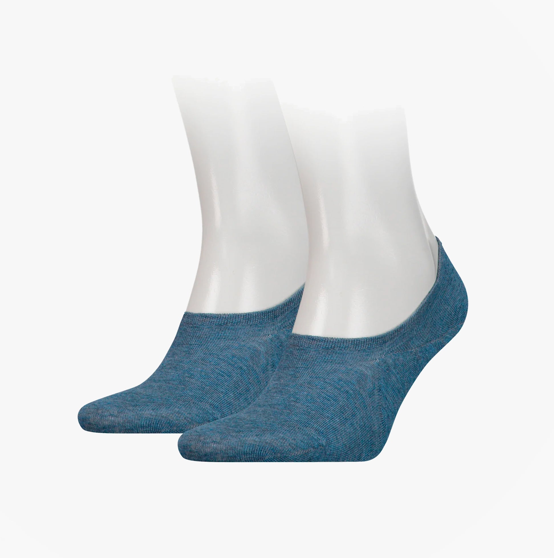 Tommy Hilfiger 2 Pack Mens Invisible Socks Blue side view, showing the soft blue material and low-cut design.