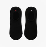 Tommy Hilfiger 2 Pack Womens Invisible Socks Black top view showing both socks with logo.