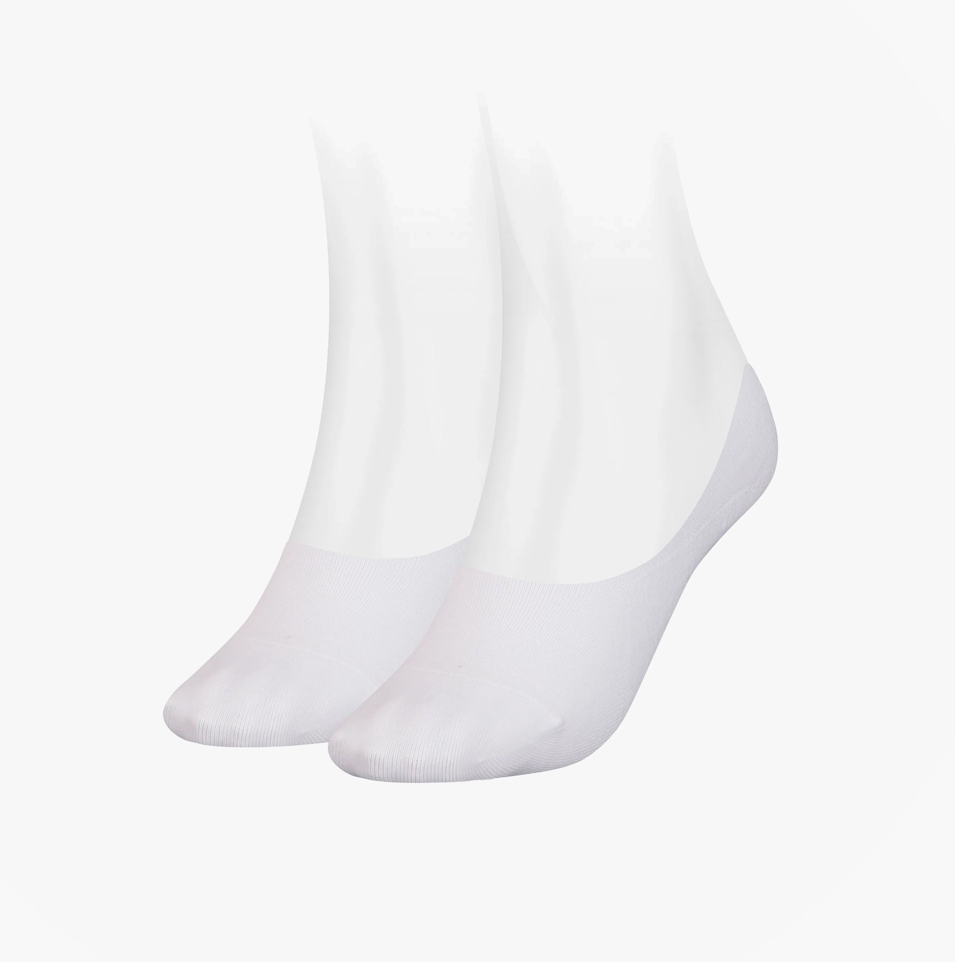 Tommy Hilfiger 2 Pack Womens Invisible Socks White, front view showcasing the smooth design and fit.