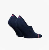 Tommy Hilfiger 2 Pack Trainer Mens Invisible Socks Navy, side view showing the navy color and logo detail.