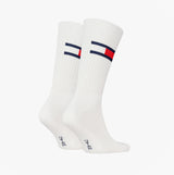 Tommy Hilfiger 2 Pack Trainer Flag Mens Crew Socks White side view showcasing logo detail, cotton blend, athletic design.
