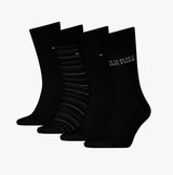 Tommy Hilfiger 4 Pack Giftboxed Classic Mens Crew Socks Black front view featuring four black socks.