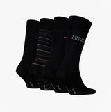 Tommy Hilfiger 4 Pack Giftboxed Classic Mens Crew Socks Black side view showcasing assorted designs and features.